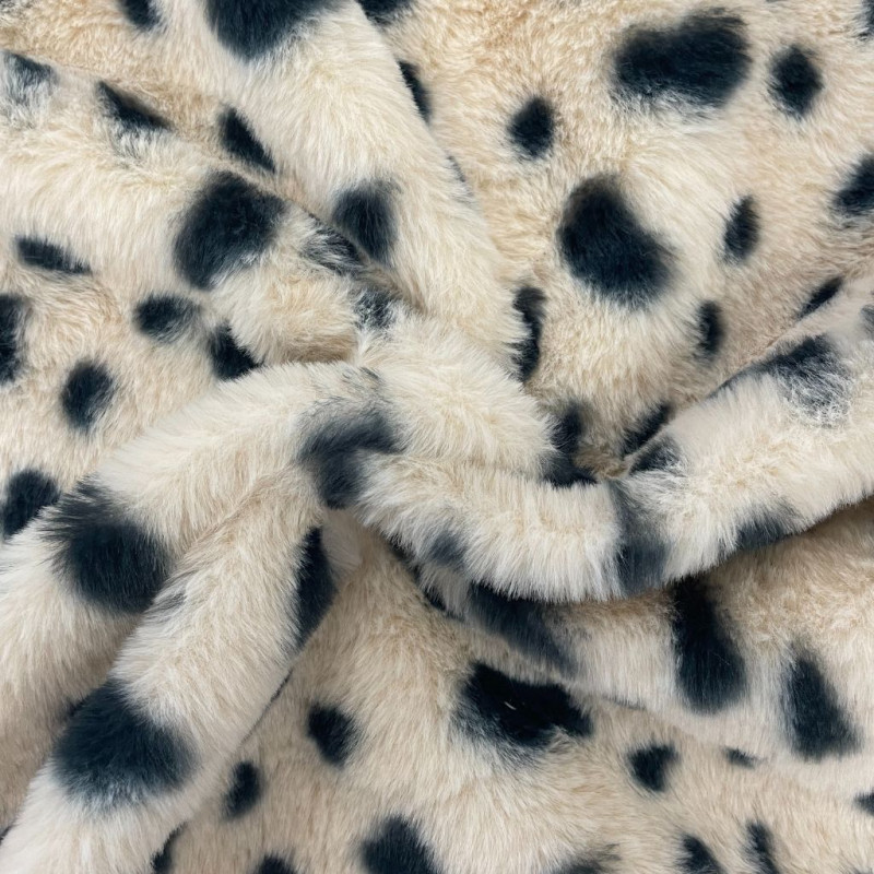 Printed Faux Rabbit Fur SERVAL Linen / Black